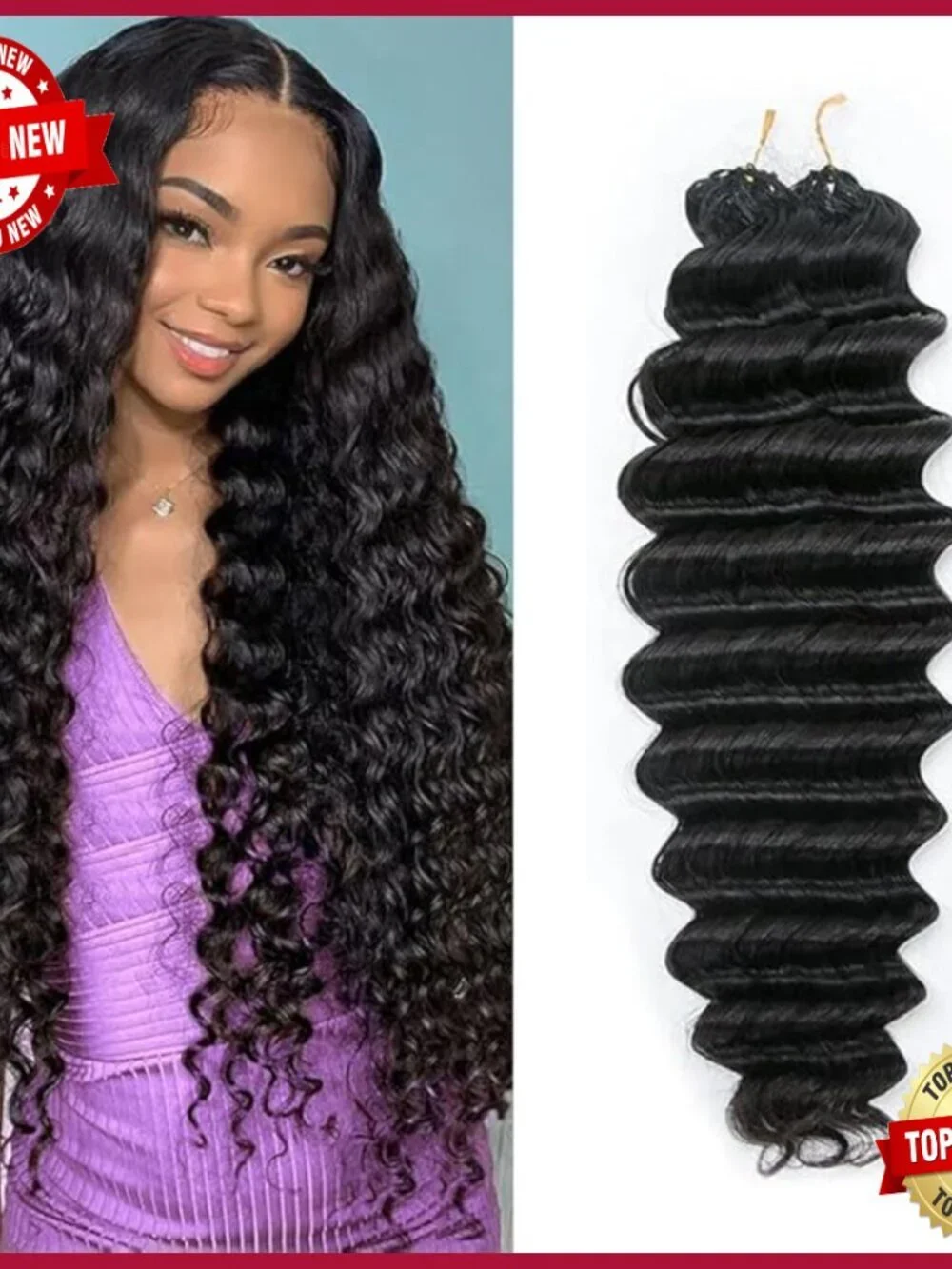 14 Inch Knotless Pre-Separated Deep Wave Crochet Hair Extensions 120g